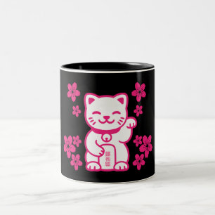 Pink Japanese Maneki-neko Tweekleurige Koffiemok