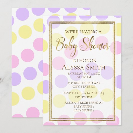 Pink Jaune Purple Pastel Girl Douche Invitation (Devant / Derrière)