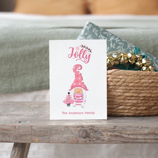 Pink Jolly Girl Gnome Carte de vacances - Custom F