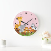 Pink Jote Jungle Bébé Animaux Horloges murales (Maison)