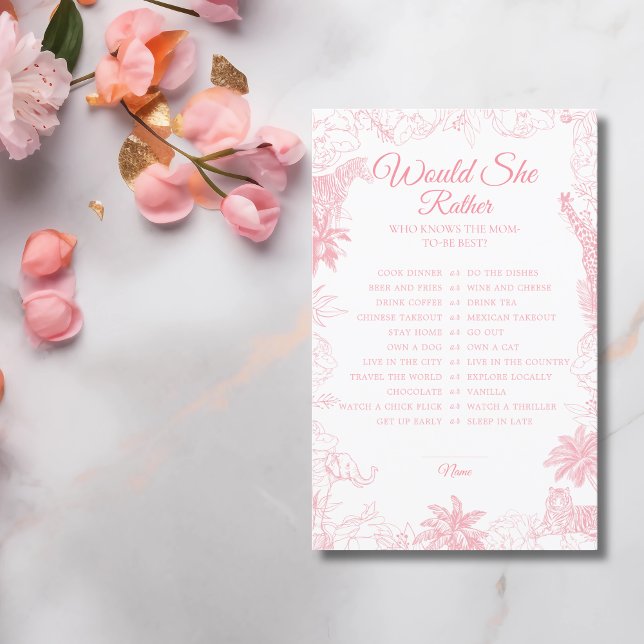 Pink Jungle Safari Baby Shower Would She Rather (Creator heeft geüpload)