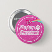 Pink Kamala Glitter Madam President Ronde Button 5,7 Cm (Voorkant /achterkant)