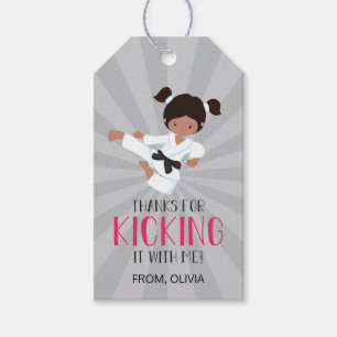 Pink Karate Girl Birthday Cadeaulabel