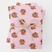 Pink Kawaii Highland Cows Seamless Pattern Inpakpapier Vel (In situ)