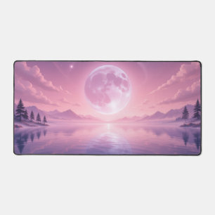 Pink Kawaii Serene Midnight Pleine lune Sky, River