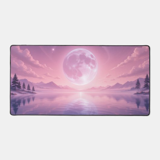 Pink Kawaii Serene Midnight Pleine lune Sky, River (Recto)