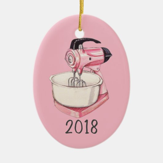 Pink Kitchen Mixer Keepomwille Jaar Keramisch Ornament (Voorkant)
