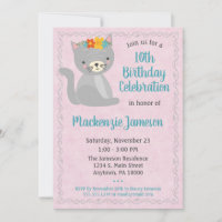 Pink Kitten Birthday Invitation Girls Kitty Cat