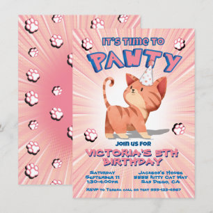 Pink Kitty Cat Birthday Pawty Party Kaart