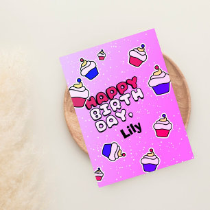 PInk klein meisje cupcake verjaardag groet Kaart