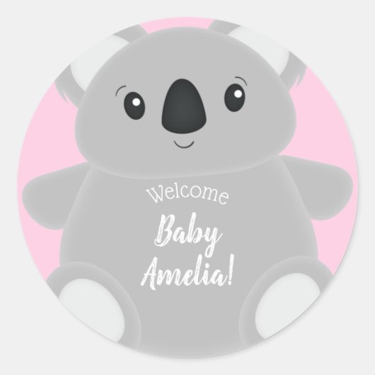 Pink Koala Beer Baby shower Ronde Sticker (Voorkant)