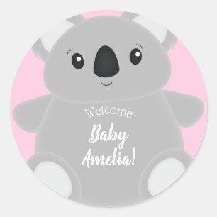 Pink Koala Beer Baby shower Ronde Sticker
