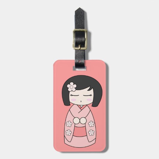 Pink Kokeshi Bagagelabel (Voorkant verticaal)