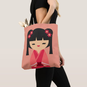 Pink Kokeshi Japanse poppen Draagtas