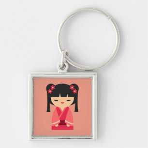 Pink Kokeshi Japanse poppen Sleutelhanger