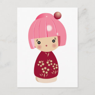 Pink Kokeshi Triplet Briefkaart