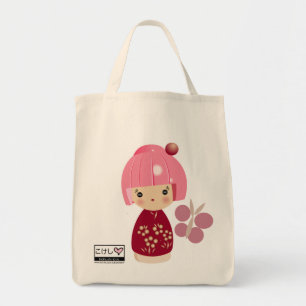 Pink Kokeshi Triplet Grocery Tas