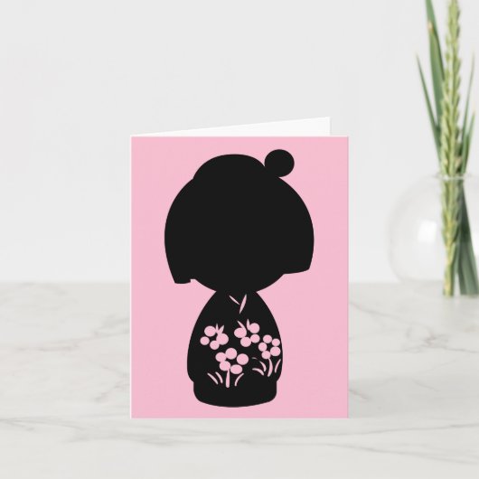 Pink Kokeshi Triplet Silhouette Note Kaart (Voorkant)