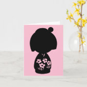 Pink Kokeshi Triplet Silhouette Note Kaart (Gele Bloem)