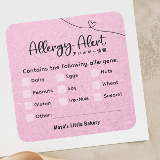 Pink Kraft Allergy Alert Allergen Warning Vierkante Sticker