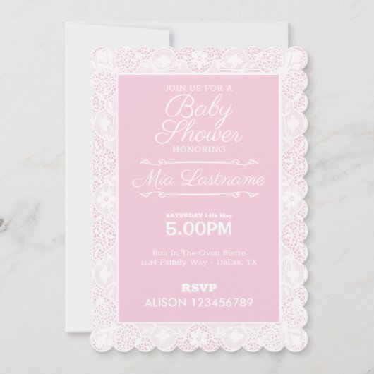 Pink & Lace Baby shower Uitnodiging (Voorkant)