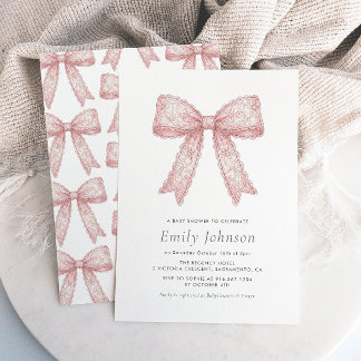 Pink Lace Bow Girl Coquette Baby Shower Invitation