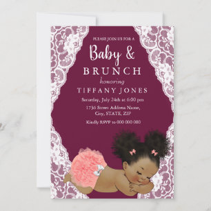 Pink Lace Burgundy Baby shower Brunch Kaart