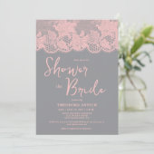 Pink Lace Grey Bridal Shower Invitation (Debout devant)