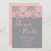 Pink Lace Grey Bridal Shower Invitation (Devant / Derrière)