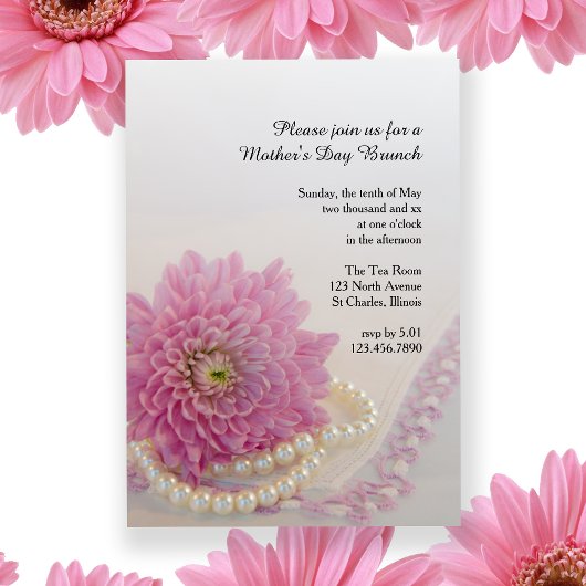 Pink Lace Pearls Fête des Mères Invitation Brunch