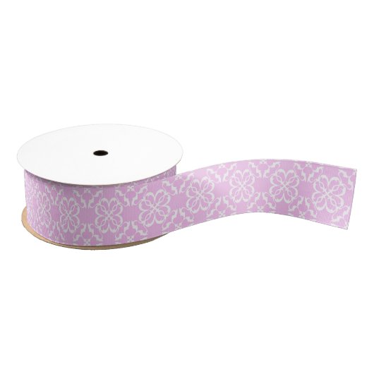Pink Lace & White Floral Lattice Pattern Grosgrain Lint (Spoel)