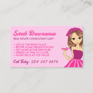Pink Lady Cartoon Elegante Hypotheekbemiddelaar Ma Visitekaartje