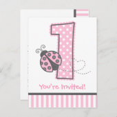 Pink Ladybug 1er Invitation anniversaire (Devant / Derrière)