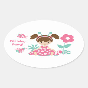 Pink Ladybug Girl Kinderen Birthday Party Ovale Sticker