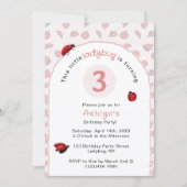 Pink Ladybug Girls Birthday  Invitation Kaart (Voorkant)