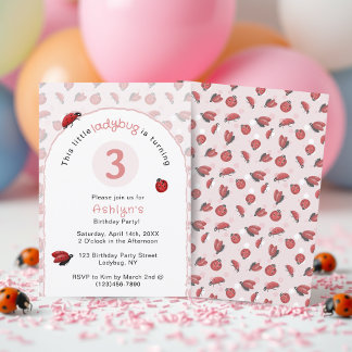 Pink Ladybug Girls Birthday  Invitation Kaart