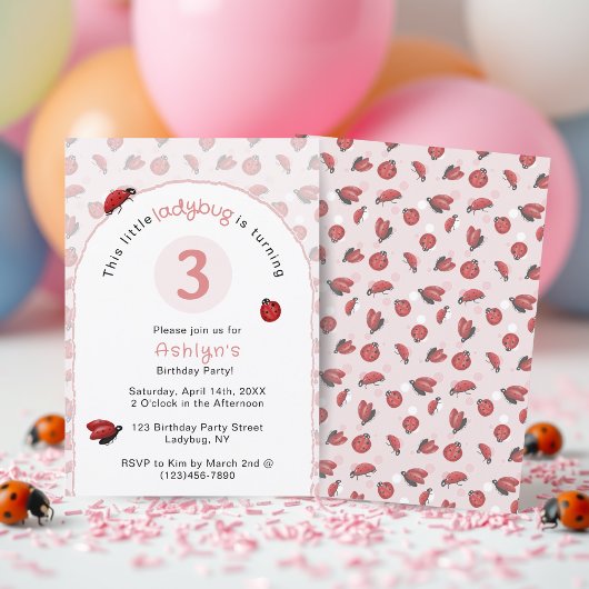 Pink Ladybug Girls Birthday  Invitation Kaart
