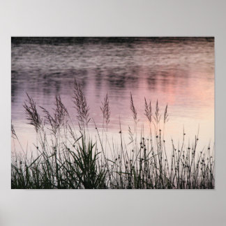 Pink Lakeside Sunset Réflexions Photo Poster Art