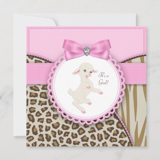 Pink Lamb Baby shower Kaart (Voorkant)