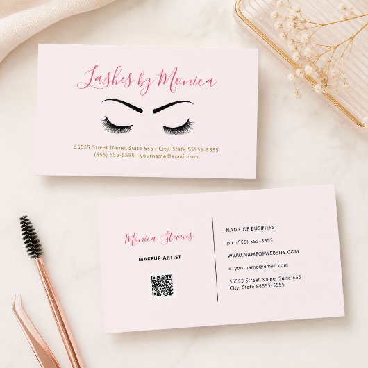 Pink Lash Brow Minimal Script Visitekaartje