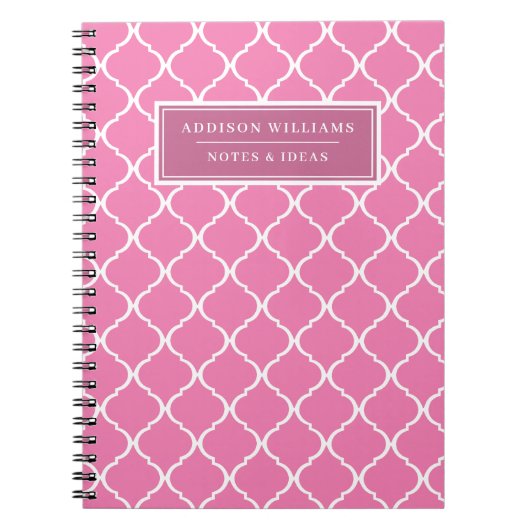 Pink Lattice Pattern Cute Name Custom Notitieboek (Voorkant)