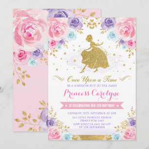 Pink Lavender Gold Princess Cinderella Birthday Kaart