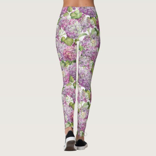 Pink Lavender Hydrangea Floral Pattern Leggings (Achterkant)