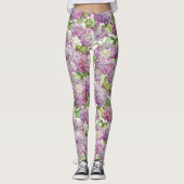 Pink Lavender Hydrangea Floral Pattern Leggings (Voorkant)