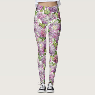 Pink Lavender Hydrangea Floral Pattern Leggings