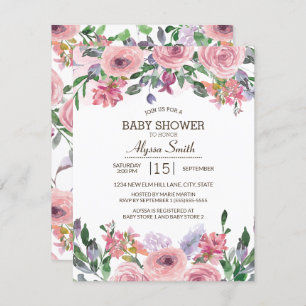 Pink Lavender Waterverf Spring Floral Baby shower Kaart