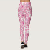 Pink leggings with white rose and daisy pattern (Dos)