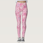 Pink leggings with white rose and daisy pattern (Devant)