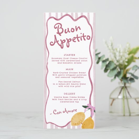 Pink Lemon Girls Baby Shower Menu (Staand voorkant)