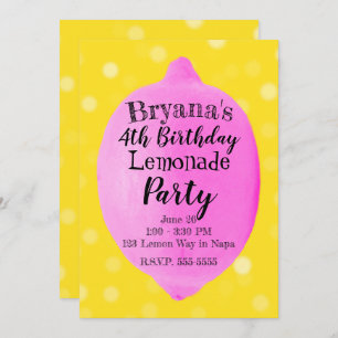 Pink Lemon Lemonade Yellow Birthday Party Kaart